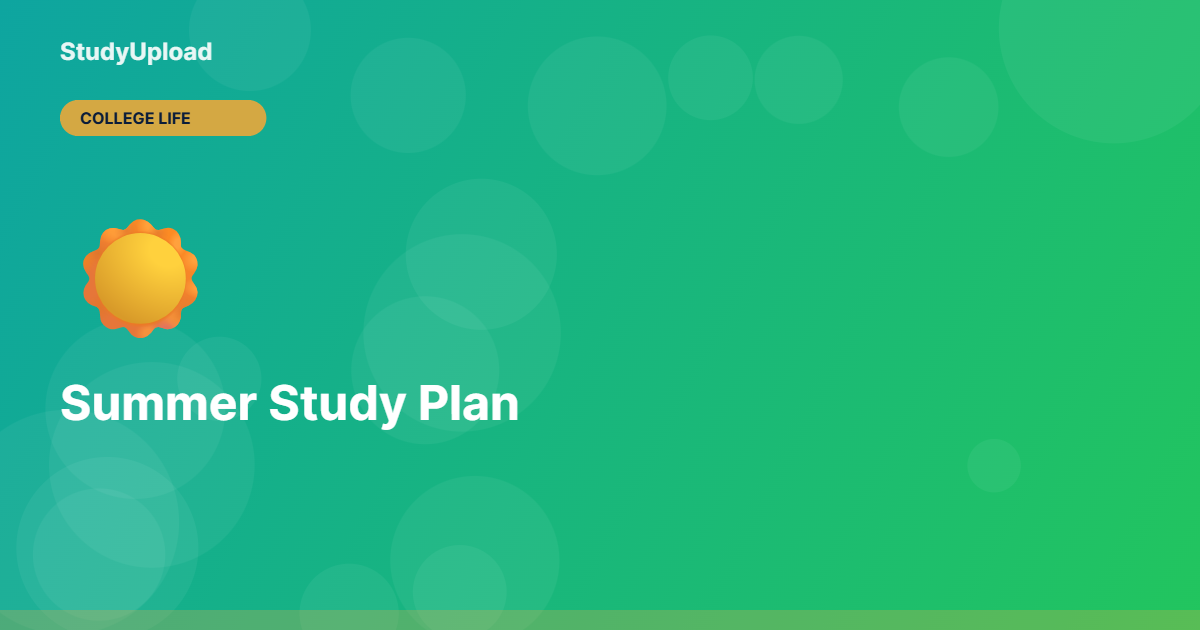 Summer Study Plan