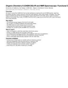 Organic Chemistry II (CHEM 202) IR and NMR Spectroscopy: Functional Groups and Peak Patterns Exam Review