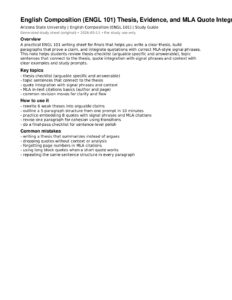 English Composition (ENGL 101) Thesis, Evidence, and MLA Quote Integration Study Guide