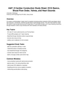 A&P II Cardiac Conduction Study Sheet: ECG Basics, Blood Flow Order, Valves, and Heart Sounds