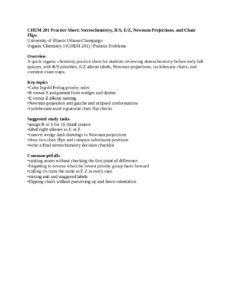CHEM 201 Practice Sheet: Stereochemistry, R/S, E/Z, Newman Projections, and Chair Flips