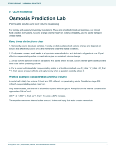 First page of Osmosis Prediction Lab: Permeable solutes and cell-volume reasoning
