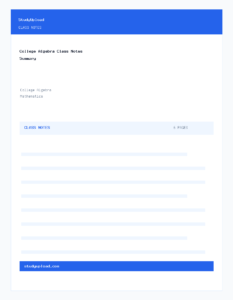 College Algebra Class Notes Summary